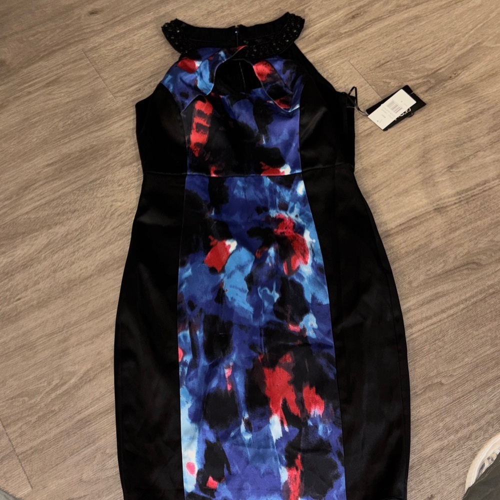 Jax Black and Blue Abstract Midi Dress